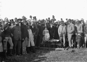 Digging the first sod for the Main Trunk Railway, at the confiscation line at the southern bank of the Puniu River