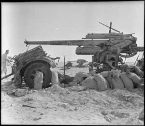 View of a German 88mm gun disabled by New Zealand engineers