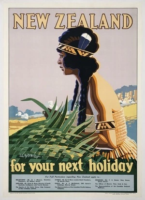 Mitchell, Leonard Cornwall, 1901-1971 :New Zealand for your next holiday. Issued by the New Zealand Government Publicity Office. Wholly printed in New Zealand by Coulls Somerville Wilkie Limited, Dunedin, Christchurch, Wellington, Auckland [ca 1925-1929]