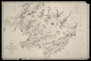 Cook Strait anchorages. Sheet 2, Croisilles Harbour, Pelorus Sound, Port Gore, Queen Charlotte Sound, Tory Channel & Port Underwood / surveyed by J.L. Stokes, B. Drury and the officers of H.M.S. Acheron & Pandora 1849-53 ; engraved by J. & C. Walker.