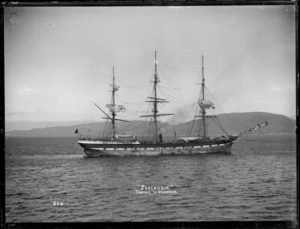 Sailing ship Zealandia being towed to Dunedin