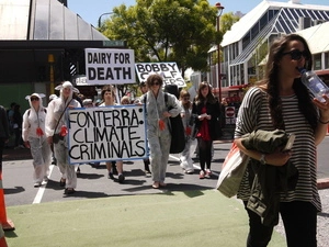 Photographs of a protest against the World Dairy Summit, Wellington