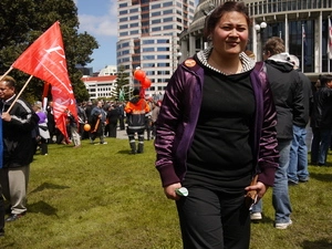 Photographs of a Wellington protest against proposed changes to employment law
