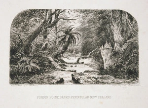 [Chevalier, Nicholas] 1828-1902 :Pigeon Point, Banks' Peninsular, New Zealand / from a sketch by N Chevalier [1866?]