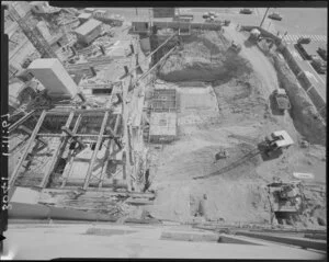 Construction site of the Reserve Bank, corner of The Terrace and Bowen Street, Wellington