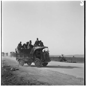 Truck with surrendering Italian troops, Tunisia, during World War 2