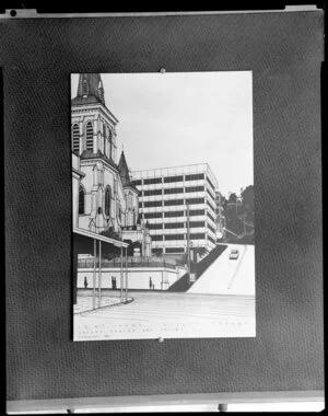 Drawing of Saint John's Presbyterian Church, Willis Street, Wellington, by Calder Powder and Styles