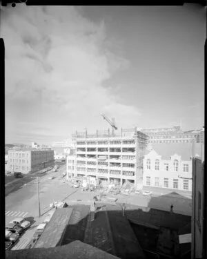 Building construction site, Investment House (head office of Public Service Investment Society), Wellington