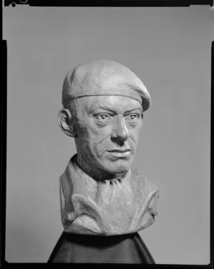 Bust of a man wearing a beret, by [or of?] Jim Gawn
