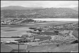 Aerial view of the terminal buildings and runway, Wellington Airport