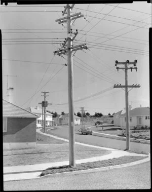 Suburban street, with power poles, Porirua, Wellington
