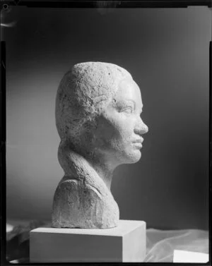 Sculpture of woman's head by [James?] Gawn