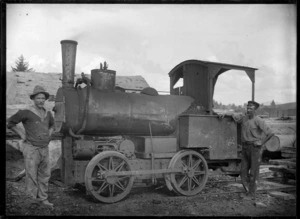 Steam locomotive with geared engine, built by Gibbons & Harris, at Christie's Mill, Hikurangi.
