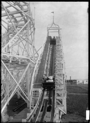 View of the Wonderland roller coaster ride, Auckland Exhibition, Auckland