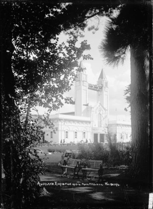 View of the Palace of Industries and towers, Auckland Exhibition