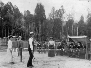 The first tennis court, Raurimu, 1906