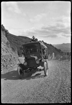 Truck and pasengers, Mangaroa Hill Road, Upper Hutt