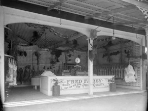 Interior of Frederick William Fairey's butcher shop in Nelson