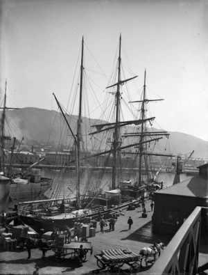 Unidentified ship docked at a Wellington wharf