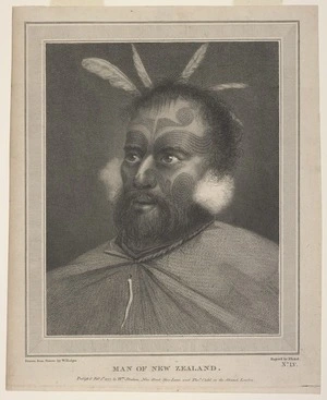 [Hodges, William] 1744-1797 :Man of New Zealand / drawn from nature by W. Hodges. Engraved by Michel. No. LV. Publish'd Feb.y 1st 1777 by Wm Strahan ... and Tho.s Cadel ... London.