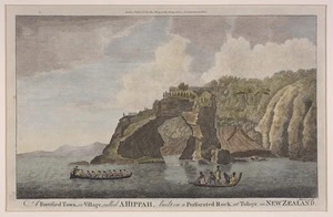 Sporing, Herman Diedrich, ca 1730-1771 :A fortified town or village called a hippah, built on a perforated rock, at Tolaga in New Zealand. Morris sculp. London. Alexr. Hogg [1784?]