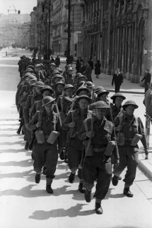 New Zealand infantry marching in Trieste, Italy