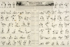 The Tell-U-Vision entertainer; the wrestling chart published to create a mind picture and increase your appreciation of the radio broadcasts / [illustrated by] F. Palmer. Printed at the Observer Printing Works, 12 Wyndham Street, Auckland. [1930s?]