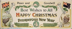 Peace and goodwill. Best wishes to all for a Happy Christmas and Prosperous New Year / Published by A R Hornblow & Son, Printers and advertisers, Wellington. [ca 1920].