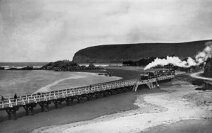 Viaduct and steam tram, Sumner, Christchurch