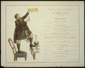 Canterbury Caledonian Society :Canterbury Caledonian Society St Andrew's supper, Nov 30, 1889. Toast list. D McLennan, litho. Whitcombe & Tombs Limited, 14618. 1889.