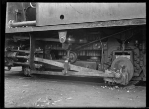 An H class steam locomotive, 0-4-2T type, for use on the Fell system on the Rimutaka Incline. Closeup view of the Joy radial valve gear of the "outside" engine.