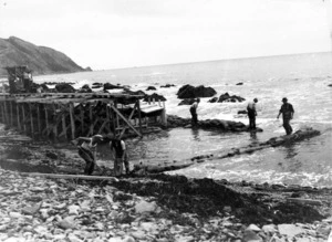 Building the south end of the sea wall for the Centennial Highway, Paekakariki