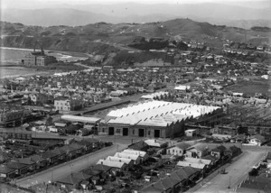 View of Kilbirnie, Wellington, showing the extension to the Council tram workshops in progress