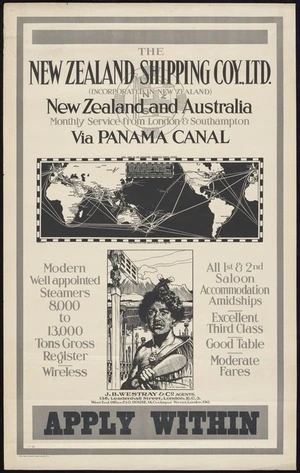 New Zealand Shipping Company: The New Zealand Shipping Coy. Ltd. (incorporated in New Zealand). New Zealand and Australia via Panama Canal. J B Westray & Co., agents. 1.7.22. Philip Reid, 47 Fleet Street, London E.C. 4 [1922]Apply within
