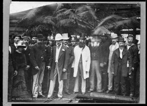 Group including the Governor, Sir William Jervois, during his visit to the coal mine at Brunnerton - Photograph taken by James Ring