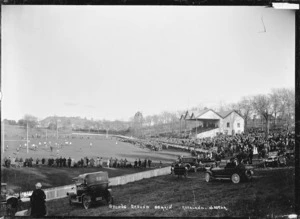 View of the sports ground and grandstand, Auckland Domain