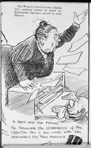 Glover, Thomas Ellis, 1891-1938 :A peep into the future. The Honourable the Leaderess of the Opposition has a few words with the Honourable the Prime Minister. 1919