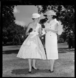 Miss Judy Young and Mrs W M Preston at Trentham race course, Upper Hutt