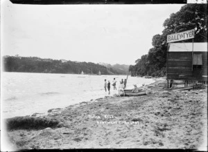 Children at Hall's Beach, Northcote, Auckland