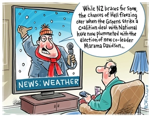 News: Weather "While NZ braces for snow, the chances of Hell freezing over when the Greens strike a coalition deal with National have now plummeted with the election of new co-leader Marama Davidson"