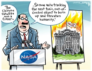 NASA. "The Chinese satellite was a fizzer. So now we're tracking the next toxic, out-of-control object to burn up and threaten humanity!"