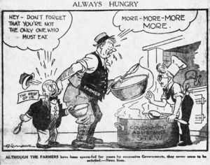 Gilmour, John Henry, 1892-1951 :Always hungry. New Zealand Truth, 8 September 1937 (page 11).