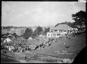 Crowd alongside Myers Kindergarten, Myers Park, Auckland