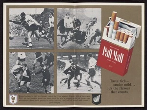 Rothmans of Pall Mall: Rothmans Pall Mall filter tipped. Taste rich ... smoke mild ... it's the flavour that counts [Programme pages 14-15 spread]