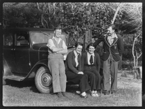 Group with car, Lake Rotoehu