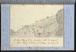 The Native Village of Ki-ho, New Zealand with the original mission house of W White (one of the Wesleyan missionaries) 1833