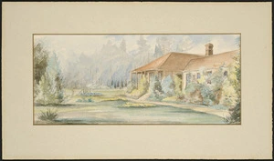 Stowe, Jane, 1838?-1931 :Mokoia home garden. [ca 1900?]
