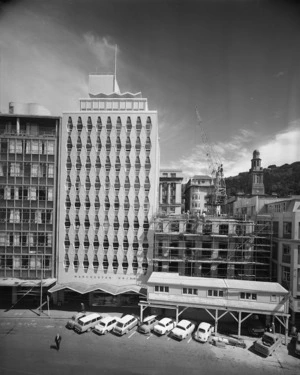 Manchester Unity Building and the Local Government Building under construction, Lambton Quay, Wellington
