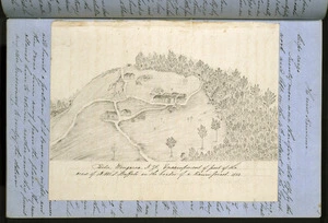 Paetu, Wangaroa, NZ. Encampment of part of the crew of the HMS Buffalo on the border of a kauri forest 1833