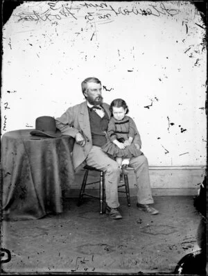 Mr Stewart with little girl, Foxton